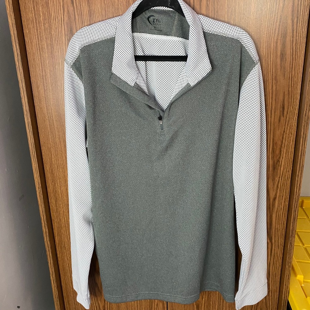 Zyia Active Quarter Zip Pullover Mens XL Gray White Mesh Long Sleeve Athletic